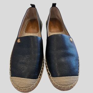 Ralph Lauren Cameryn IV Espadrille Tumbled Leather Black Women's Size 7 EUC